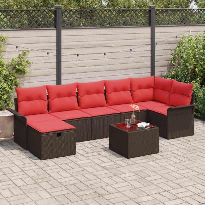 Set de canapele pentru grădină 8 pcs Maro și roșu poliratan GartenMobel Dekor