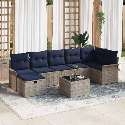 Set de canapele pentru grădină 8 pcs Gri și bleumarin poliratan GartenMobel Dekor
