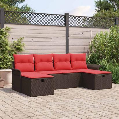 Set de canapele pentru grădină 6 pcs Maro și roșu poliratan GartenMobel Dekor