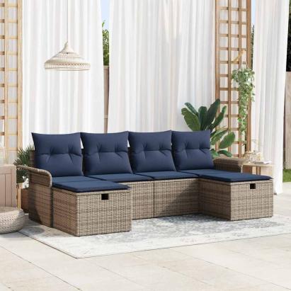 Set de canapele pentru grădină 6 pcs Gri și bleumarin poliratan GartenMobel Dekor
