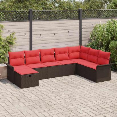 Set de canapele pentru grădină 8 pcs Maro și roșu poliratan GartenMobel Dekor
