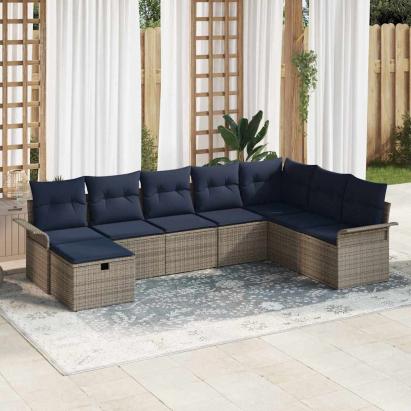 Set de canapele pentru grădină 8 pcs Gri și bleumarin poliratan GartenMobel Dekor