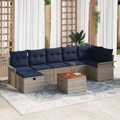 Set de canapele pentru grădină cu pernă 8 pcs Gri poliratan GartenMobel Dekor
