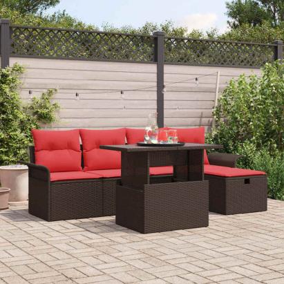 Set de canapele pentru grădină cu pernă 6 pcs Maro Rattan poli GartenMobel Dekor