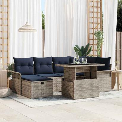 Set de canapele pentru grădină cu pernă 7 pcs Gri Rattan poli GartenMobel Dekor