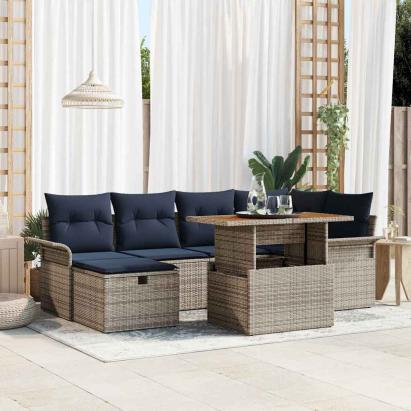 Set de canapele pentru grădină cu pernă 7 pcs Gri poliratan GartenMobel Dekor