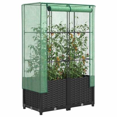 Strat înălțat cu husă de seră, aspect ratan, 80x40x138 cm GartenMobel Dekor