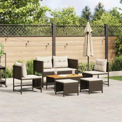 Set de canapele pentru grădină 6 pcs Maro și Crem poliratan GartenMobel Dekor