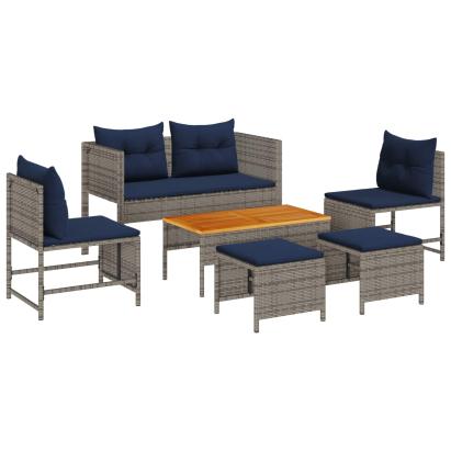 Set de canapele pentru grădină 6 pcs Gri și albastru marin GartenMobel Dekor