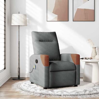 Fotoliu reclinabil cu masaj, gri închis, material textil GartenMobel Dekor