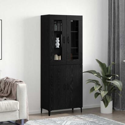 Bufet 2 pcs Stejar Negru Lemn compozit GartenMobel Dekor