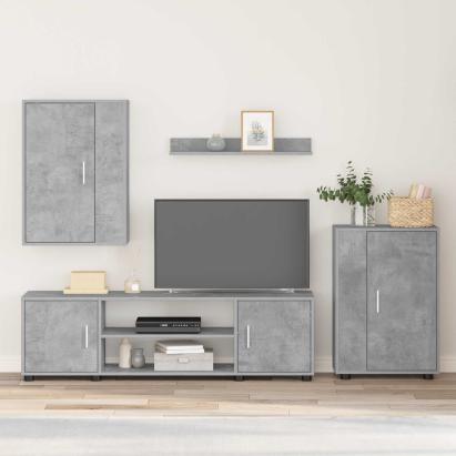 Set comodă TV Pe perete 4 pcs Gri din beton Lemn compozit GartenMobel Dekor
