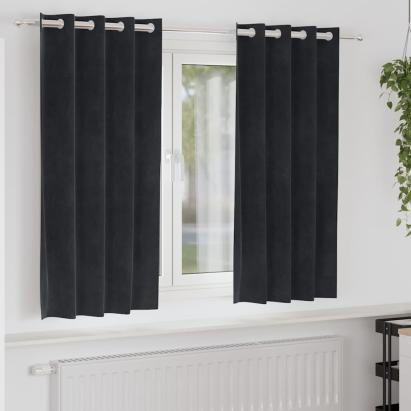 Perdele opace 2 pcs Negru 140 x 175 cm Catifea GartenMobel Dekor
