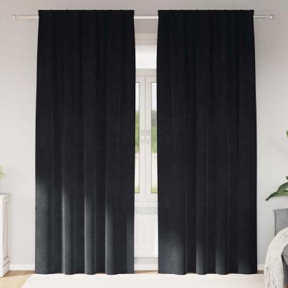 Perdele opace 2 pcs Negru 140 x 225 cm Catifea GartenMobel Dekor