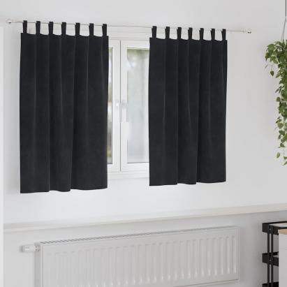 Perdele opace 2 pcs Negru 140 x 140 cm Catifea GartenMobel Dekor