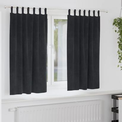 Perdele opace 2 pcs Negru 140 x 175 cm Catifea GartenMobel Dekor