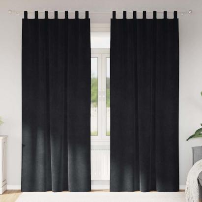 Perdele opace 2 pcs Negru 140 x 225 cm Catifea GartenMobel Dekor