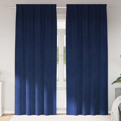Perdele opace 2 pcs Albastru închis 140 x 245 cm Catifea GartenMobel Dekor
