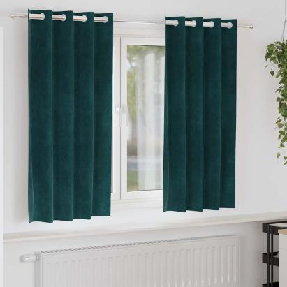 Perdele opace 2 pcs Verde închis 140 x 175 cm Catifea GartenMobel Dekor