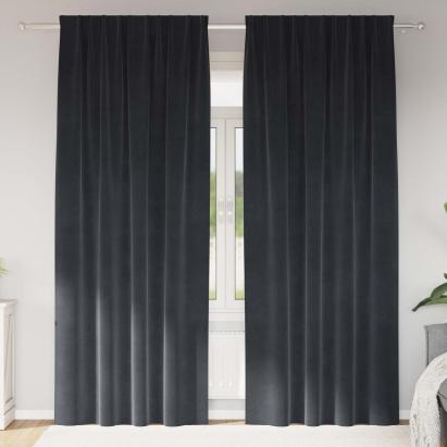 Perdele opace 2 pcs Gri închis 140 x 260 cm Catifea GartenMobel Dekor