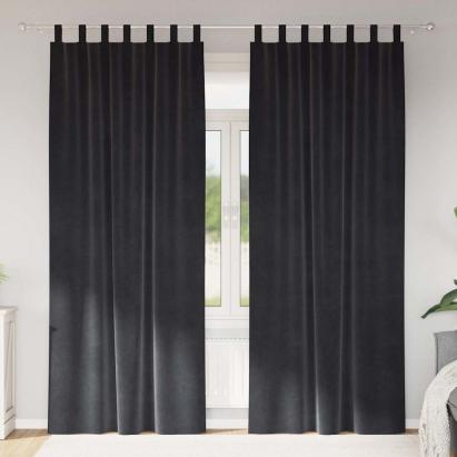 Perdele opace 2 pcs Gri închis 140 x 260 cm Catifea GartenMobel Dekor