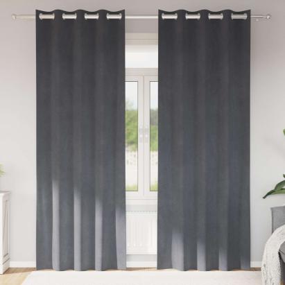 Perdele opace 2 pcs Gri deschis 140 x 225 cm Catifea GartenMobel Dekor