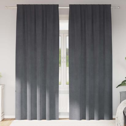 Perdele opace 2 pcs Gri deschis 140 x 225 cm Catifea GartenMobel Dekor