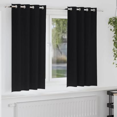 Perdele Opaque cu Inel 2 pcs Negru 175 x 140 cm Poliester GartenMobel Dekor
