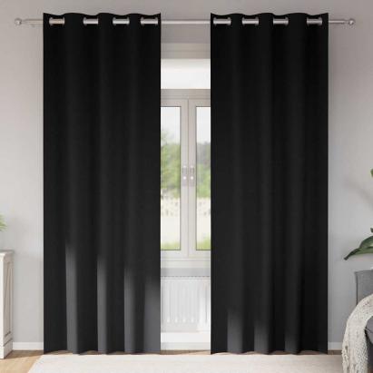 Perdele Opaque cu Inel 2 pcs Negru 245 x 140 cm Poliester GartenMobel Dekor