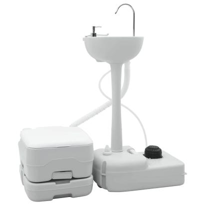 Set de Toaletă pentru Camping 2 pcs Gri și alb GartenMobel Dekor