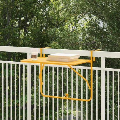 Masă Suspendată pentru Balcon Galben 60 x 39 x 65 cm Oțel GartenMobel Dekor