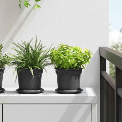 Tavă rotundă pentru flori 6 pcs Negru Ø 14 x 2 cm Plastic GartenMobel Dekor