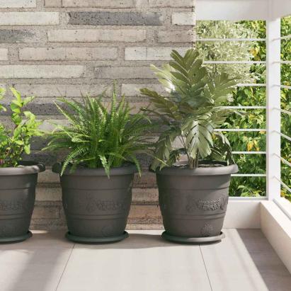 Tavă rotundă pentru flori 6 pcs Negru Ø 14 x 2 cm Plastic GartenMobel Dekor