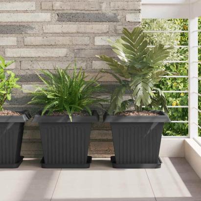 Tavă Pătrată pentru Flori 6 pcs Negru 25,5 x 25,5 x 2,5 cm GartenMobel Dekor