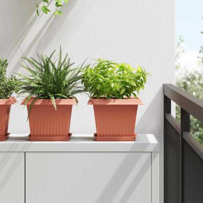 Tavă Pătrată pentru Flori 24 pcs Roșu cărămidă 18 x 18 x 2 cm GartenMobel Dekor