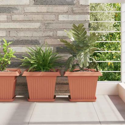 Tavă Pătrată pentru Flori 24 pcs Roșu cărămidă 21 x 21 x 2 cm GartenMobel Dekor