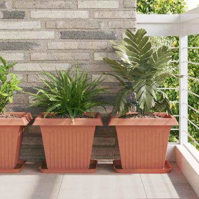 Tavă Pătrată pentru Flori 24 pcs Roșu cărămidă 32 x 32 x 2,5 cm GartenMobel Dekor