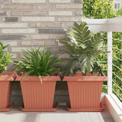 Tavă Pătrată pentru Flori 24 pcs Roșu cărămidă 36 x 36 x 2.5 cm GartenMobel Dekor