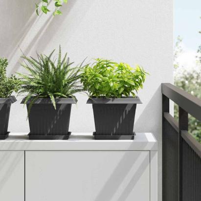 Tavă Pătrată pentru Flori 24 pcs Negru 18 x 18 x 2 cm Plastic GartenMobel Dekor