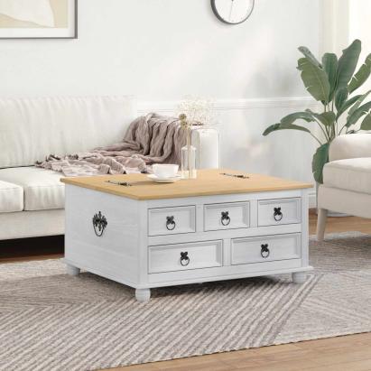 storage box cu sertar Alb 90 x 78 x 45 cm Lemn de pin masiv GartenMobel Dekor