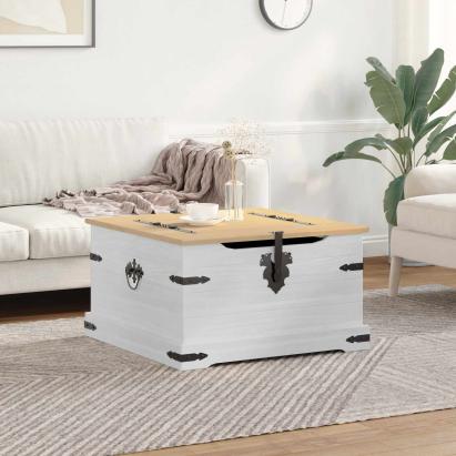 storage box cu raft Alb 78 x 78 x 45 cm Lemn de pin masiv GartenMobel Dekor