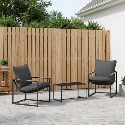 Set de canapele pentru grădină 3 pcs Negru și antracit Oțel GartenMobel Dekor