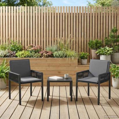 Scaune de grădină cu pernă 6 pcs Negru și Gri închis poliratan GartenMobel Dekor