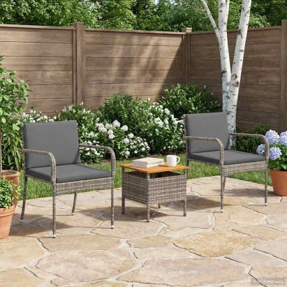 Set Bistro de Grădină cu pernă 3 pcs Gri poliratan GartenMobel Dekor