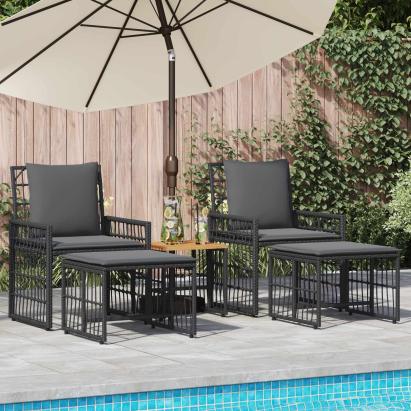 Set de Mobilier pentru Exterior 5 pcs Negru și Gri închis GartenMobel Dekor