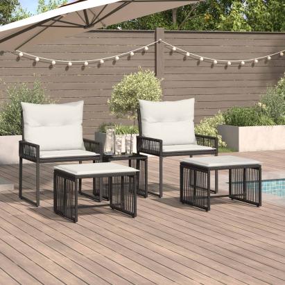 Set de Mobilier pentru Exterior 11 pcs Negru și Alb crem GartenMobel Dekor