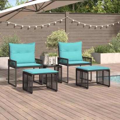 Set de Mobilier pentru Exterior 11 pcs Negru și Turcoaz GartenMobel Dekor