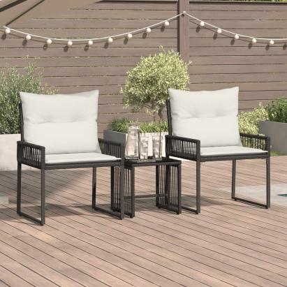 Set de Mobilier pentru Exterior 7 pcs Negru și Alb crem GartenMobel Dekor