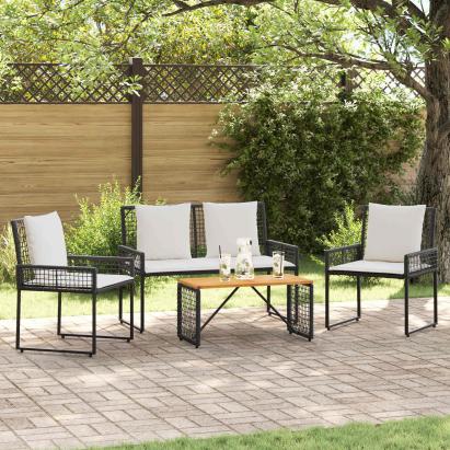 Set de Mobilier pentru Exterior 4 pcs Negru și Alb crem GartenMobel Dekor