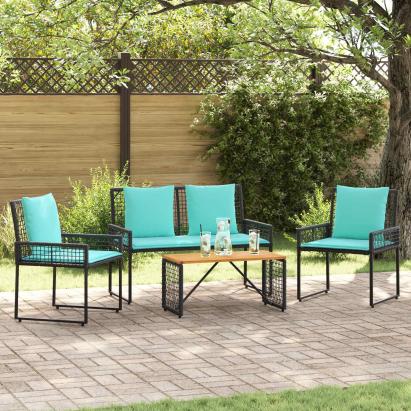 Set de Mobilier pentru Exterior cu pernă 4 pcs Negru și Turcoaz GartenMobel Dekor